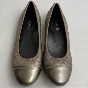 Vaneli metallic taupe gold quilted back patent leather toe flat shoes